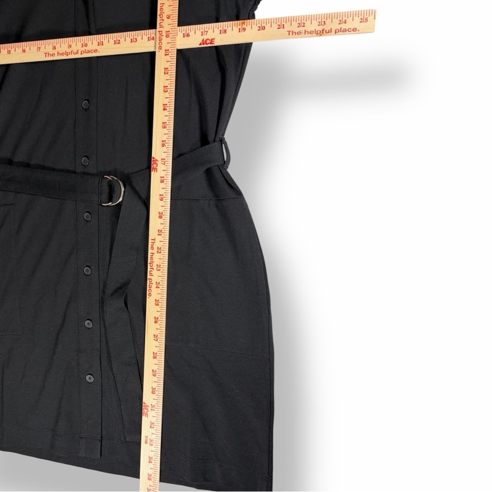 CLUB MONACO Black Ponte Knit Belted Button Front Mini Shirt Dress L - Picture 6 of 7